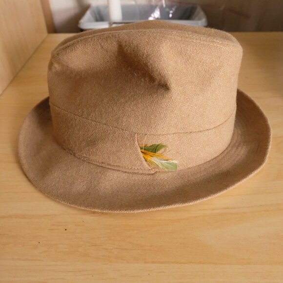 Biltmore Hat Fedora Fitted Mens 7 1/8 Brown Tan Wool Felt Feather Canada Classic - Picture 2 of 7